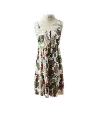 Beachlunchlounge Tropical Leaf Print Dress Braided Shoulder Button Down Size S